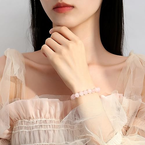 MAIBAOTA Healing Crystal Bracelet for Women Men, 8/4 mm Natural Stone Beaded Bracelets, Jewelry Birthday Gifts, Round Gemstones Stretch Bracelets - color: Pink-Rose Quartz, size: 8 mm