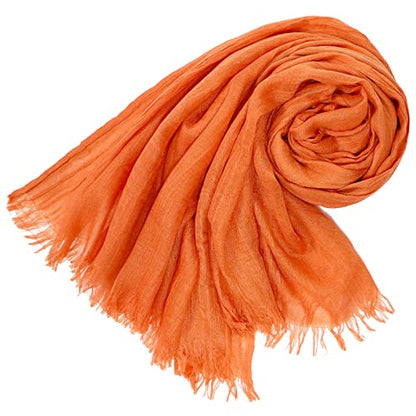 Women Summer Scarfs Lightweight Large Long Gauze Shawl Linen Beach Wrap Plain 75”×43” - color: Orange