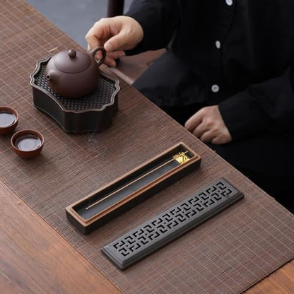 CEREMONY Incense Holder for Sticks, Ceramic Insence-Stick Holder Ash Catcher, Incense Holder Timkburner for Meditation Yoga Spa Room Incense Holder (Lever Brown) - color: Lever Brown