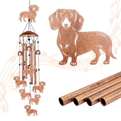 Dachshund Wind Chimes for Outside, Metal Windchimes Outdoors, Dachshund Gifts for Women/Men, Memorial/Birthday Gifts, Garden Decor for Outside, Patio or Yard, Durable Chimes for Outdoors