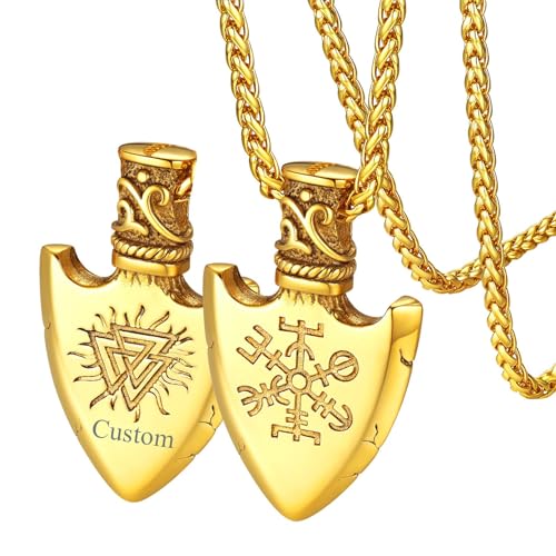 FaithHeart Norse Viking Rune Necklace with Adjustable Braided Leather/Stainless Steel Rope Chains for Men Women, Vintage Amulet Jewelry Gift with Delicate Box - color: 05. Compass-Gold (Personalized)