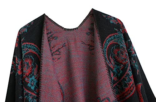 Urban CoCo Women's Color Block Shawl Wrap Open Front Poncho Cape - color: Series 29-red