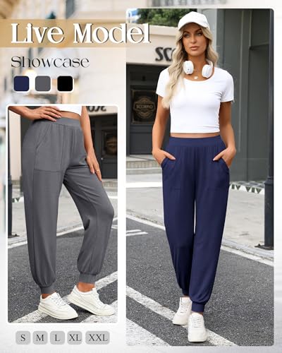 3 Pack Women's Lounge Pants Yoga High Waist Sweatpants Workout Lightweight Casual Joggers Comfy Pajama with Pockets - color: Black, Dark Gray, Dark Blue, size: Small