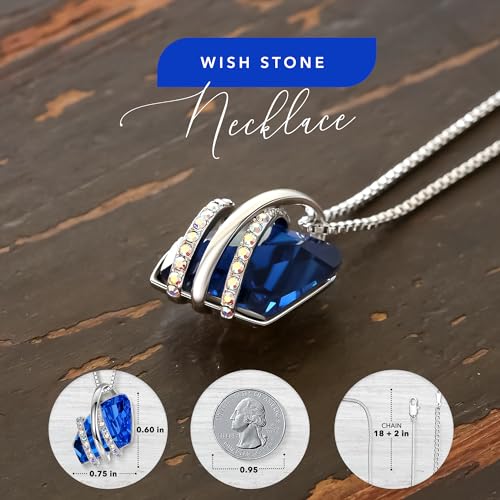 Leafael Wish Stone Pendant Necklace with Birthstone Crystal, 18K Rose Gold Plated/Silvertone, 18" + 2"