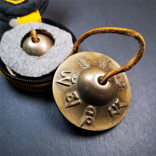 Tibetan Tingsha Bell Set - Tibetan Cymbals - for Sound Healing, Yoga, Meditation, and Mindfulness,Handmade in Nepal,Made of Brass,Om Mantra Pattern,6.5cm/2.6 inch - color: 7-Brass-OM-6.5cm