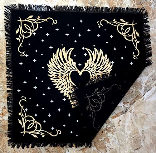 INDACORIFY Angel Wings Altar Table Top Cloth with Fringes Alter Tarot Witchcraft Spread Meditational Sacred Cloth 18x18 in (Gold Angel Wings) - color: Gold Angel Wings
