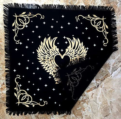INDACORIFY Angel Wings Altar Table Top Cloth with Fringes Alter Tarot Witchcraft Spread Meditational Sacred Cloth 18x18 in (Gold Angel Wings) - color: Gold Angel Wings
