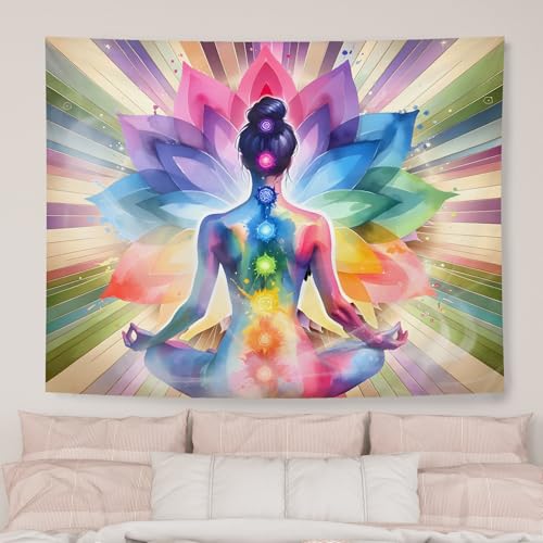 AQYIP Seven Chakra Yoga Meditation Tapestry Wall Hanging, Colorful Mandala Indian Hippie Chakra Tapestry Decorative Wall Blanket Decor for Meditation Yoga Zen Room Bedroom, 50x60 Inch - color: colorful