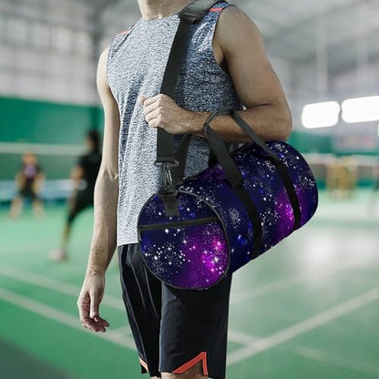 Space Galaxy Constellation Zodiac Star Purple Blue Cylindrical Portable Fitness Bag, Large Capacity Handbag - color: Space Galaxy constellation zodiac star purple