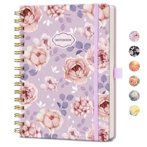 AHGXG Spiral Journal Notebook, 160 Lined Pages, A5 Medium Size (5.7'' x 8.3''), for Women, Journaling, Writing, Work & Office, Hardcover, 100 GSM Thick Paper (Lavender Pink Peony) - color: Lavender Pink Peony