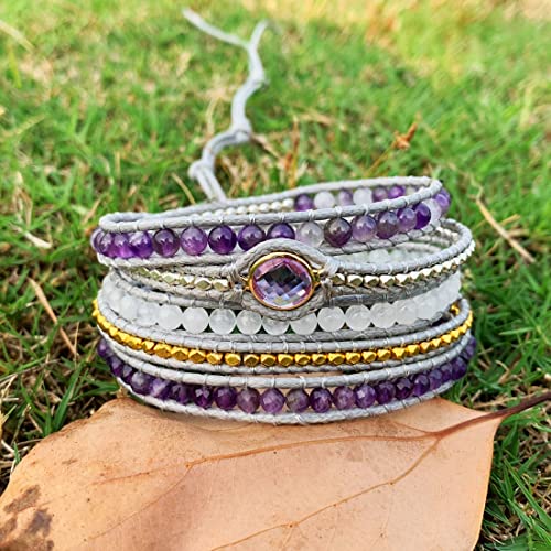Boho Handmade Natural Stone Wrap Jasper Agate Bracelets Crystal Beads Bracelet Jewelry - color: Color12
