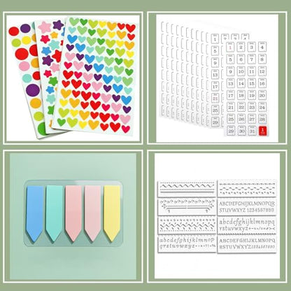 Dot Grid Journal Starter Kit, A5 Spiral Notebook with Stencil Ruler, Date & Color Stickers, Hardcover, 120gsm Thick Paper, Subtle Blue Dotted Pages for Planning, Study & Work - Black - color: Black