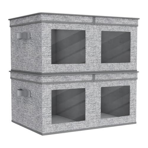 Univivi Large Foldable Fabric Storage Bins with lids [2-Pack] Collapsible Closet Storage Box for Clothes, Closet Organizer with Handles, Storage Cube Basket for Home, Bedroom (Grey, 24" x17" x 12") - color: Grey Pattern, size: 24''-2 Pack