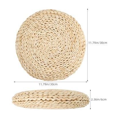 Straw Weave Yoga Seat Mat 30x6cm Space Cotton Filled Hand-Woven Meditation Cushion Lightweight Worship Cushion for Home and Zen Practice
