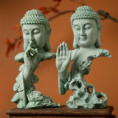 livelyfish Meditating Buddha Statue Zen Garden Statues Sandstone Thinker Buddha Sculpture Figurine for Fish Tank Aquarium Home Decorations, Gift (B) - size: B