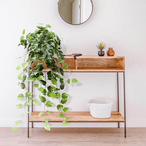 Realistic Artificial Plants Indoor in Pot – Green Faux Hanging Plants Artificial Decor Fake Pothos Potted Home Decor Shelves Tabletop Office 1 Pack