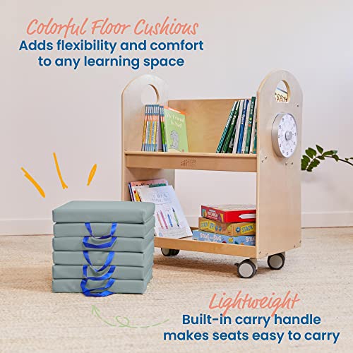 ECR4Kids SoftZone Square Floor Cushions with Handle, Flexible Seating, Grey, 6-Piece - color: Grey
