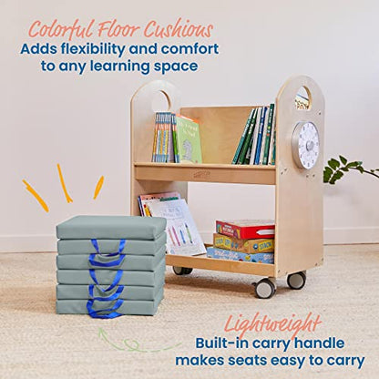 ECR4Kids SoftZone Square Floor Cushions with Handle, Flexible Seating, Grey, 6-Piece - color: Grey