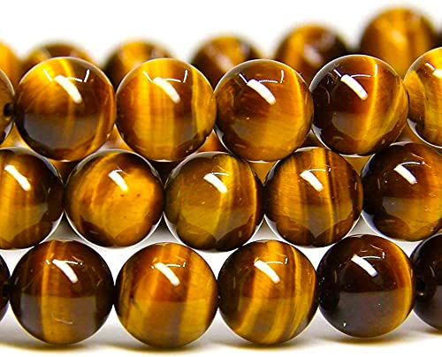Angelstones Handmade Natural Healing Gemstone 8mm Round Beads Stretch Crystal Bracelet 7 Inch Unisex - color: Golden Tiger Eye