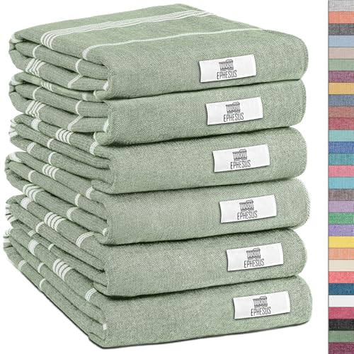 EPHESUS TOWELS Turkish Hand Towels - Set of 6 | 18" x 30" - Decorative Boho Turkish Hand Towel for Bathroom, Kitchen, Guest, Face, Hair, Tea, Dishcloth (Sultan, Apple Green) - color: Apple Green