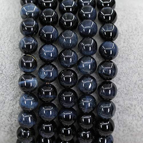 Natural Gemstone 6mm Round Beads Stretch Bracelet 7 Inch - color: Blue Tiger Eye