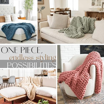 SAMIAH LUXE Chunky Knit Throw Blanket 50x70, Graphite Gray Chenille Throw Blanket for Couch Bed Sofa, Soft Fluffy Cable Knit Blanket, Oeko-TEX Certified, Machine Washable