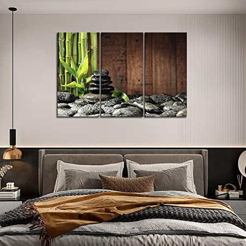 3 Panel Zen Wall Art Bamboo Canvas Green Spa Wooden Background Painting Pictures Print On Canvas Botanical Picture for Modern Decoration Ready To Hang
