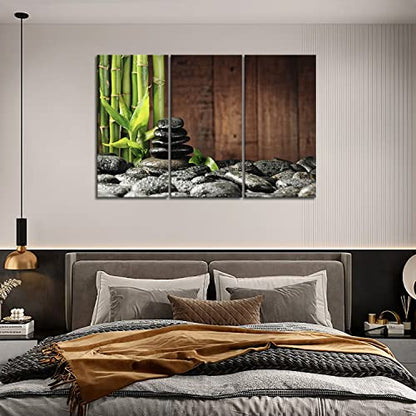 3 Panel Zen Wall Art Bamboo Canvas Green Spa Wooden Background Painting Pictures Print On Canvas Botanical Picture for Modern Decoration Ready To Hang