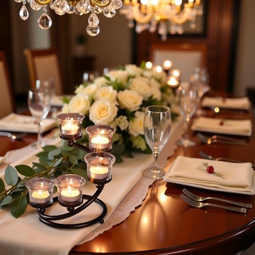 1PC Clear Chunky 5 Cups Metal Tea Light Candle Holders for Table Centerpiece, Glass Votive Tealight Holders/Candelabra Candlestick Holders for Wedding,Party, Anniversary,Christmas(Black) - color: Black