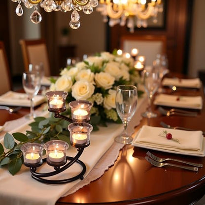 1PC Clear Chunky 5 Cups Metal Tea Light Candle Holders for Table Centerpiece, Glass Votive Tealight Holders/Candelabra Candlestick Holders for Wedding,Party, Anniversary,Christmas(Black) - color: Black