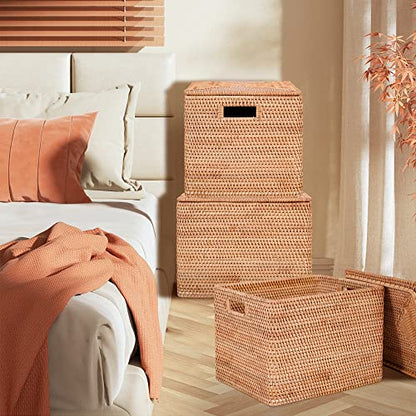 Rattan Basket With Lid, Large Lidded Basket For Storage(15.7" L×13"W×11.8"H) - size: 15.7"×13"×11.8"