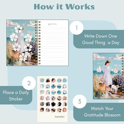 One Minute Gratitude Journal - One Line a Day - Daily Gratitude Sticker Journal for Happiness, Mindfulness, Positivity and Reflection - Hardcover Spiral Bound Yearly Diary for Personal Growth