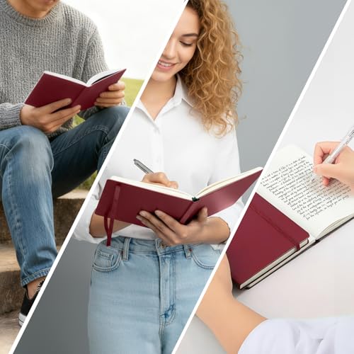 M&G Dotted Journal Notebook, 160 Pages A5 Hardcover Leather Journal for Men Women, 100GSM Thick College Ruled Paper for School and Work Note Taking 5.6" x 8", Burgundy - color: Burgundy, style: Dotted