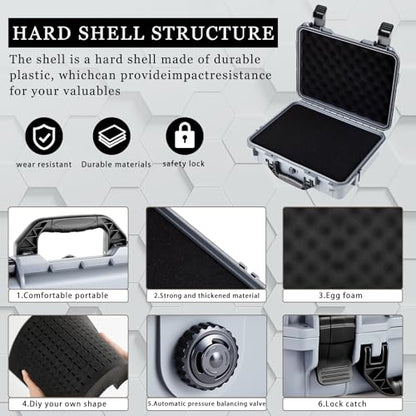 1 Pcs Waterproof Hard Case with DIY Customizable Foam Insert Portable Protective Case with Knife for Camera Drones Equipments Tools Test Instruments(Gray,11.3 x 8.7 x 4.2 Inch)