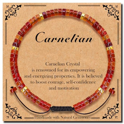 BONNY BOXX Braided Genuine Bracelet, Elegant Handcrafted Natural Gemstone Crystal Bracelet Healing Power Energy Inspirational Gifts with Card for Unisex - color: Carnelian, size: 2*4MM