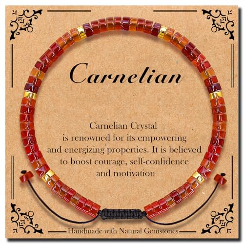 BONNY BOXX Braided Genuine Bracelet, Elegant Handcrafted Natural Gemstone Crystal Bracelet Healing Power Energy Inspirational Gifts with Card for Unisex - color: Carnelian, size: 2*4MM