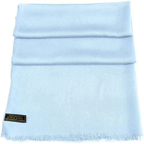 CJ Apparel Light Blue Solid Color Fringe Design Nepalese Shawl Seconds Scarf Wrap Stole Throw Head Wrap Pashmina Gift Hand Made in Nepal New