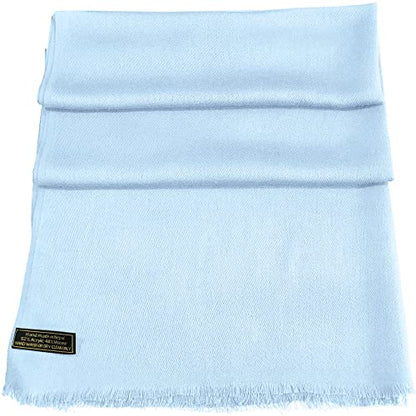 CJ Apparel Light Blue Solid Color Fringe Design Nepalese Shawl Seconds Scarf Wrap Stole Throw Head Wrap Pashmina Gift Hand Made in Nepal New