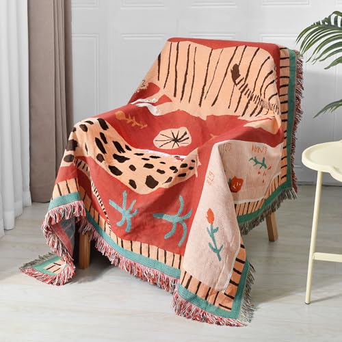 Boho Throw Blanket Reversible Cotton Bohemian Tapestry Hippie Room Decor Outdoor Blanket Double Sided (Boho Leopard 50"x60") - color: Boho Leopard, size: 50*60 inch