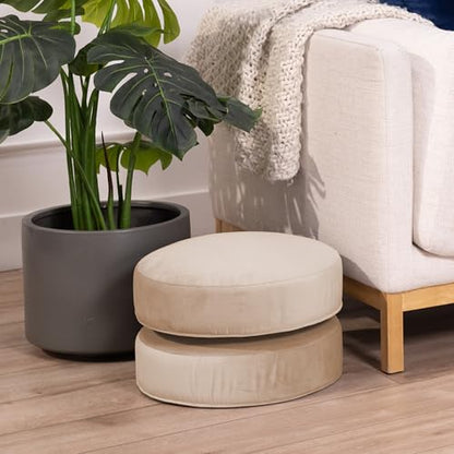 Factory Direct Partners FDP Overstuffed 16 inch Round Velvety and Vinyl Floor Cushions with Handles Flexible Seating for Home, Lounge, Yoga Studio, Deluxe Foam (2-Piece) - Beige - color: Beige