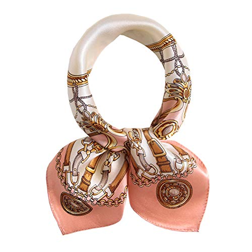 ANDANTINO 100% Mulberry Silk Scarf -21” Lightweight Square Neckerchief – Breathable Digital Printed Scarves with Gift Packed - color: Pink Chains