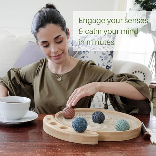Japanese Zen Garden Kit for Desk – 12” Bamboo Sand Garden Zen Décor | Meditation Gift | Sensory Therapy Tool for Mindfulness & Emotional Wellness - style: Ren Zen Garden & Accessories