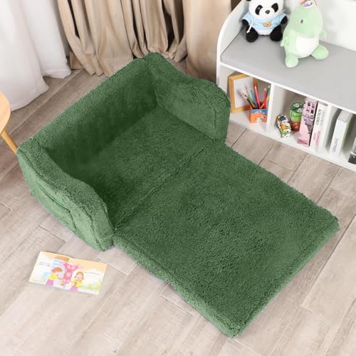 MOMCAYWEX Kids Sofa, 2-in-1 Flip-Out Foam Couch, Soft Play Lounge Chair for Toddlers and Children, Extra Wide, Green - color: Green, size: Large