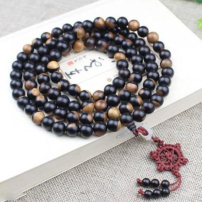 Natural Black Sandalwood 108 Mala Bracelet for Men Buddha Beads Necklace Ebony Prayer Beads Bracelet - style: 10mm Yin and Yang Wood - 41 inches