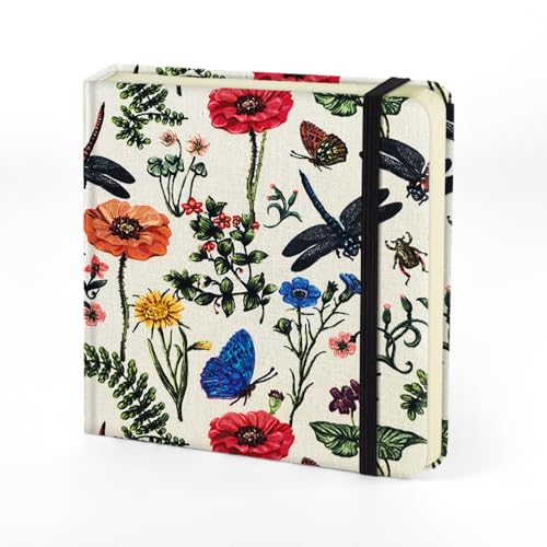 Mifuner Small Square 4.8x4.8 80gsm Mini Notebooks Blank Pages Sketchbooks Travel Journal Pocket Hardcover Paint Writing Notebook Blank Diary Memo Planner Sketchbook Fabric Cover, Dragonfly - color: Cloth-Dragonfly