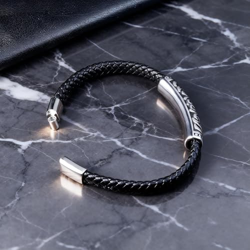 Men's Leather Bracelet, Stackable Stainless Steel Clasp Bracelets for Men Stylish Birthday, Thanksgiving, Valentine's Day Gift for My Man - style: 8.6"