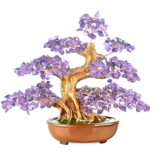 Amethyst Crystal Tree of Life – Handmade Gemstone Bonsai Tree with Natural Stones(360 Large Beads), Chakra Healing for Positive Energy, Home & Office Feng Shui 8" - color: Amethyst Tree With 360 Large Beads