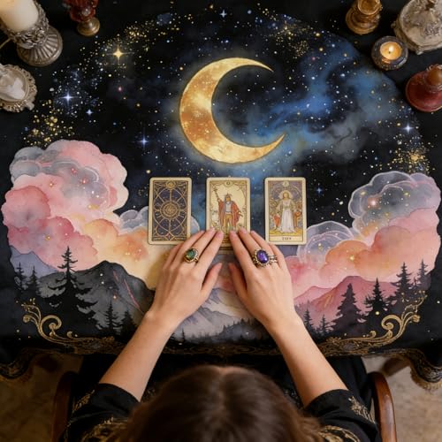 Tarot Altar Cloth Dreamlike Starry Print Sky Card Table Tablecloth Mountains and Forests Tablecloth with Tarot Bag for Reading Rituals Crystals Spiritual Divination Witchcraft Supplies - color: Dreamlike Starry