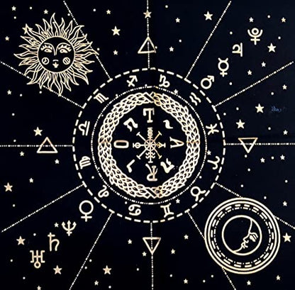 INDACORIFY Celestial Constellation Altar Table Top Cloth with Fringes Alter Tarot Witchcraft Witchery Spread Spiritual Cloth 18x18 in (Golden Celestial Constellation) - color: Golden Celestial Constellation