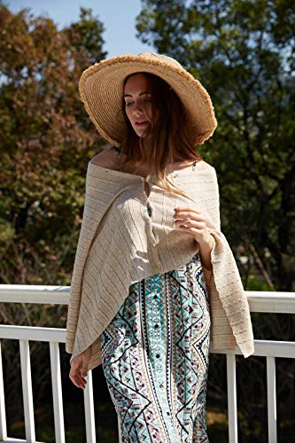 PULI Women's Versatile Knitted Shawls Scarf Poncho Sweater with Buttons Lightweight Spring Summer Fall Wraps - color: E-barley Twist in Cable Large
